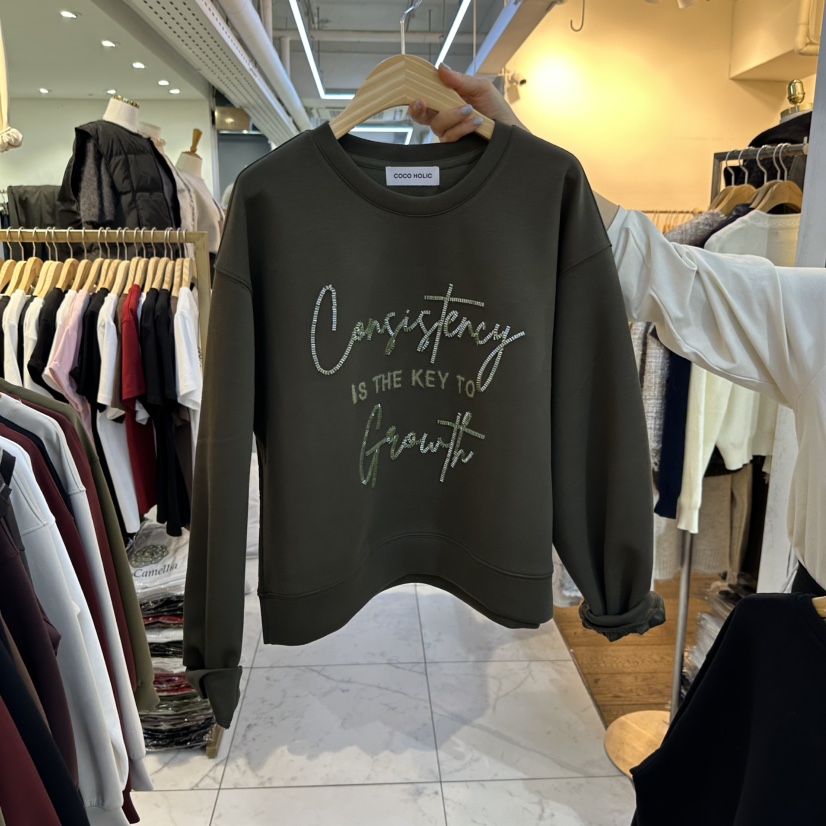 COCO HOLIC韓國代購26秋冬刺繡字母圓領衛衣字母落肩圓領COCO HOLIC衛衣圖色3綠色