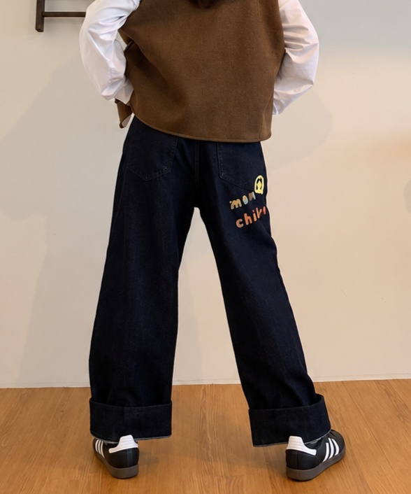 HILL TOE韓國直郵26秋冬闊腿加絨卷邊牛仔牛仔褲加絨磨毛HILL TOE牛仔褲