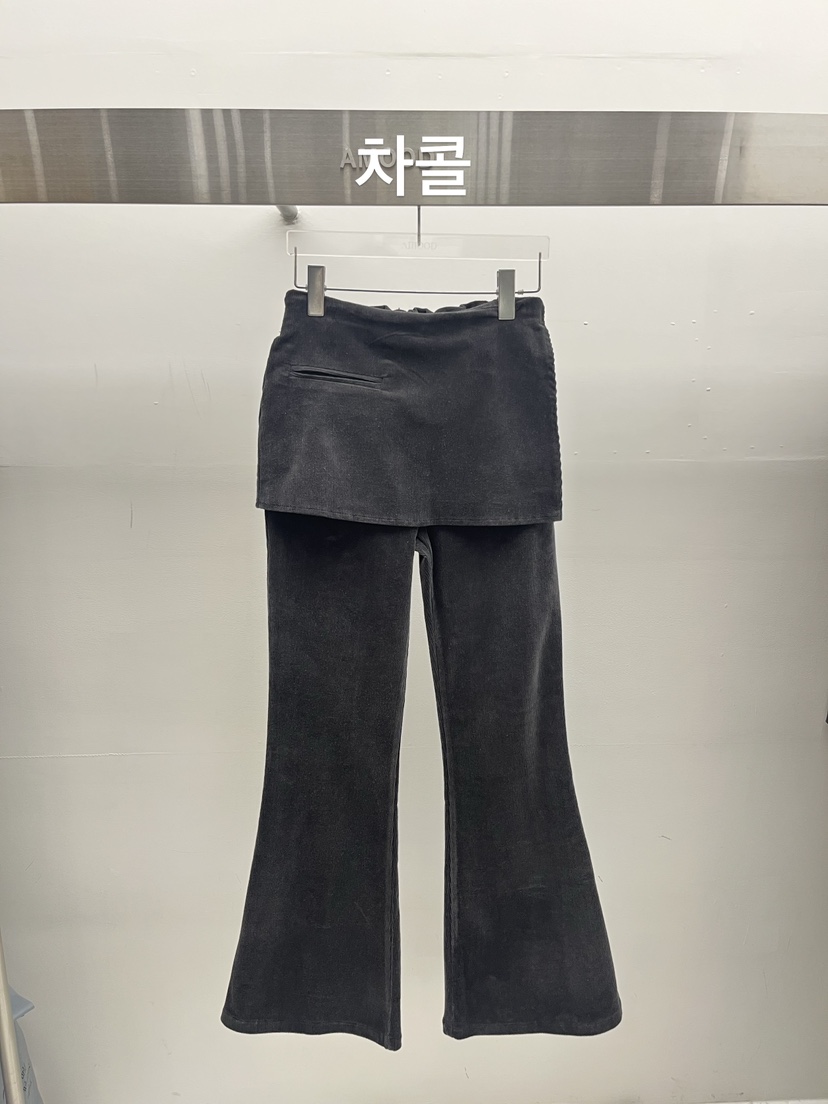 AMOOD東大門實拍26秋冬燈芯絨圍裹微喇裙褲口袋短款AMOOD裙褲圖色1