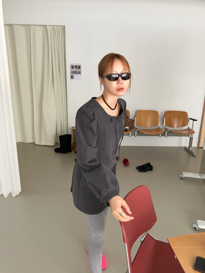 MADE-P東大門代購26秋冬系帶泡泡袖短款連衣裙A字廓形拉鏈開合MADE-P連衣裙