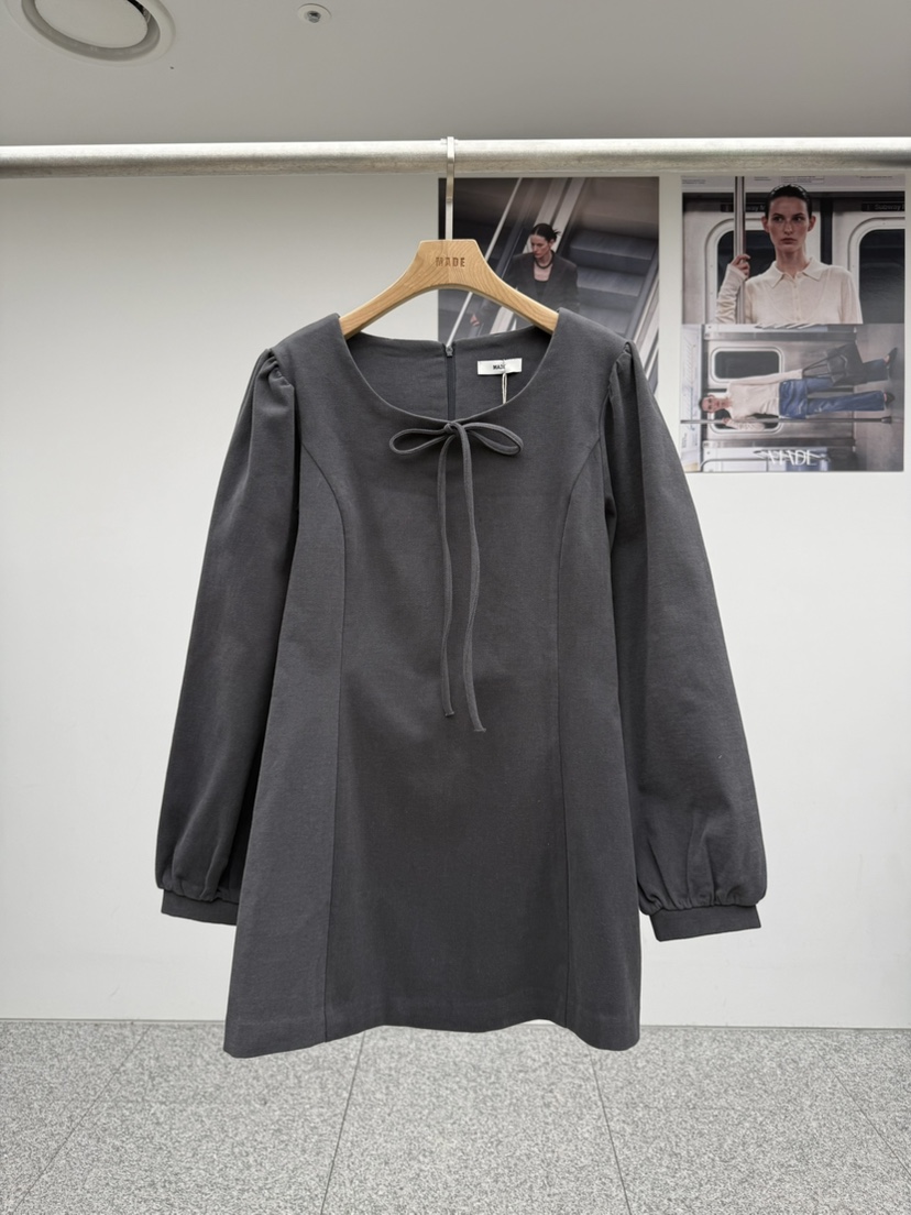 MADE-P東大門代購26秋冬系帶泡泡袖短款連衣裙A字廓形拉鏈開合MADE-P連衣裙圖色1