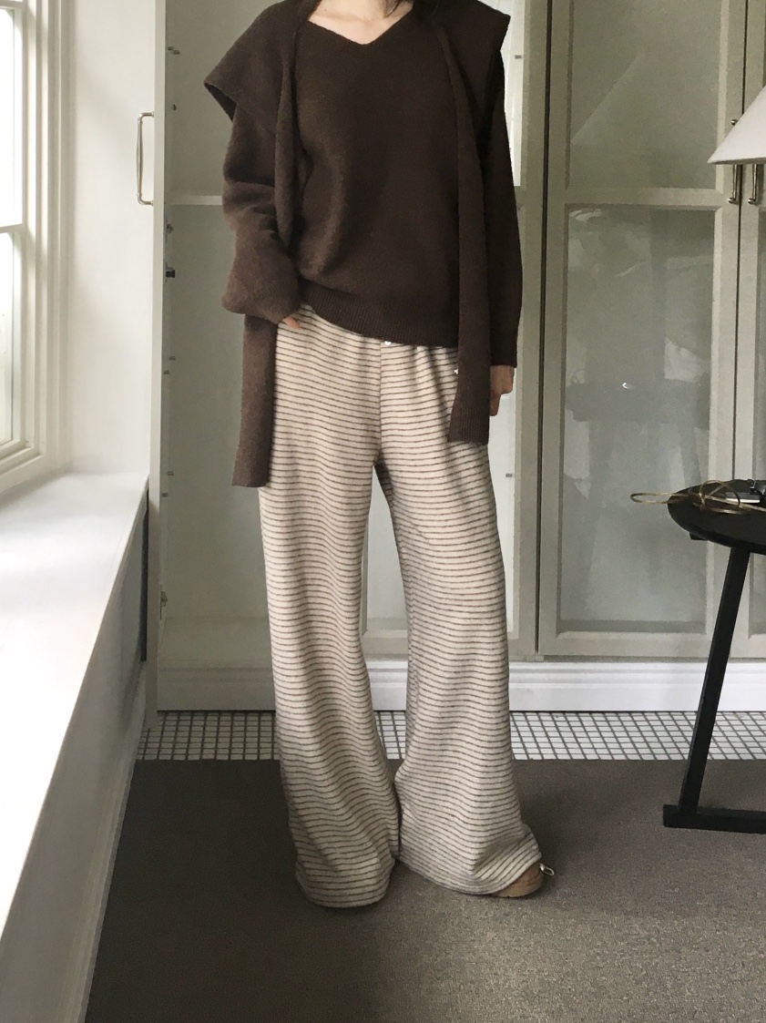 LEGACY韓國代購26秋冬條紋抽繩闊腿休閑褲抽繩直筒高腰LEGACY休閑褲