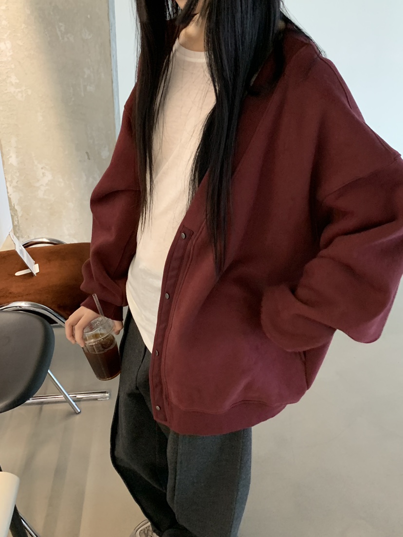 LO GARDEN韓國代購26秋冬V領寬松開衫夾克不含內搭V領落肩寬松LO GARDEN夾克