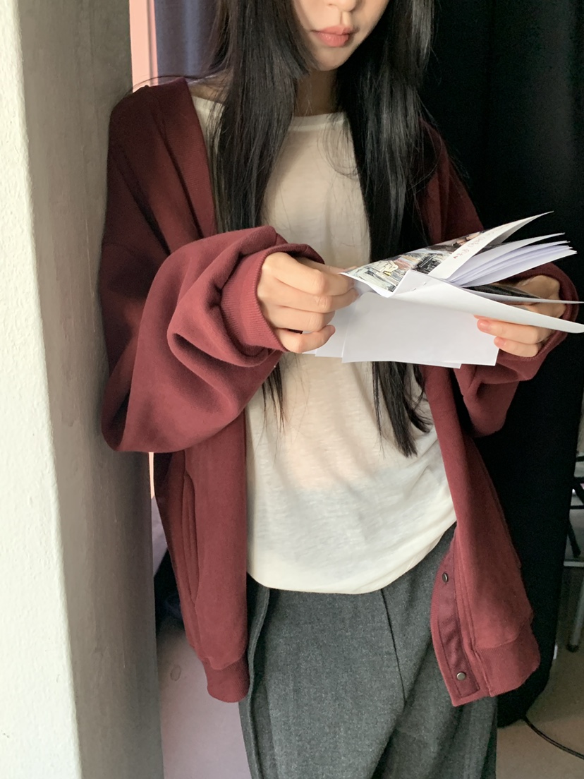 LO GARDEN韓國代購26秋冬V領寬松開衫夾克不含內搭V領落肩寬松LO GARDEN夾克