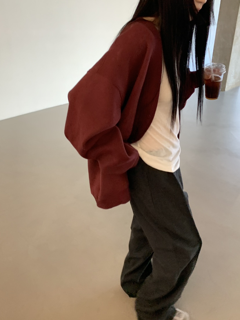 LO GARDEN韓國代購26秋冬V領寬松開衫夾克不含內搭V領落肩寬松LO GARDEN夾克