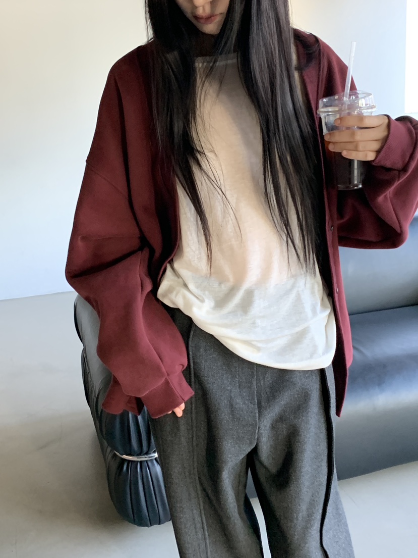 LO GARDEN韓國代購26秋冬V領寬松開衫夾克不含內搭V領落肩寬松LO GARDEN夾克