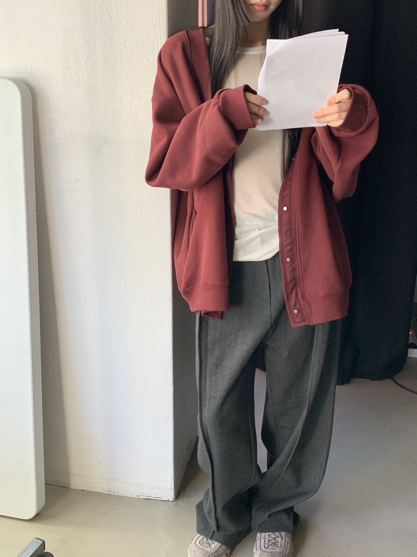 LO GARDEN韓國代購26秋冬V領寬松開衫夾克不含內搭V領落肩寬松LO GARDEN夾克圖色3