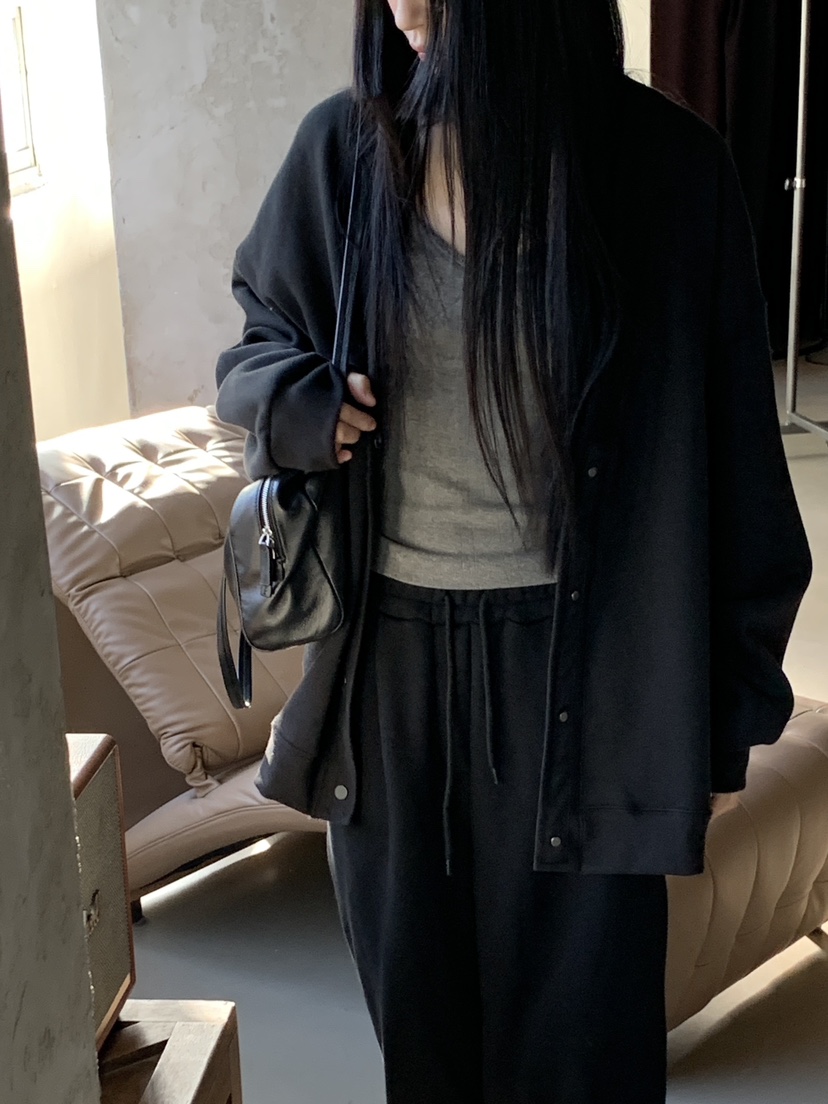 LO GARDEN韓國代購26秋冬V領寬松開衫夾克不含內搭V領落肩寬松LO GARDEN夾克圖色4