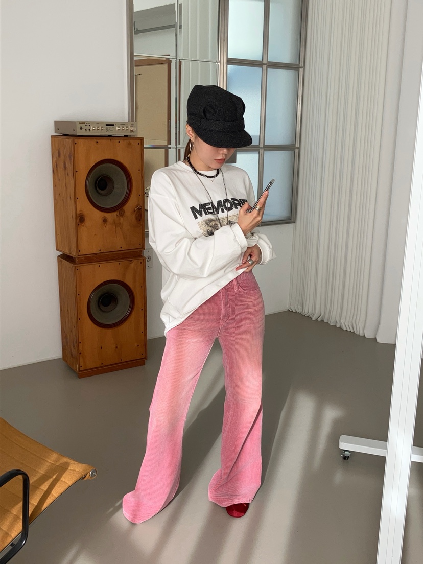 MADE-P韓國直郵26秋冬圓領落肩印花長袖T恤落肩圓領MADE-P長袖T恤