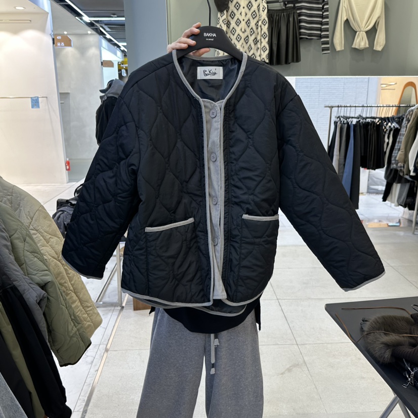 CHARLES THE SECOND/CHEAP-CHIC東大門直郵26秋冬圓領菱格絎縫棉服BAKHA短款棉服圖色4