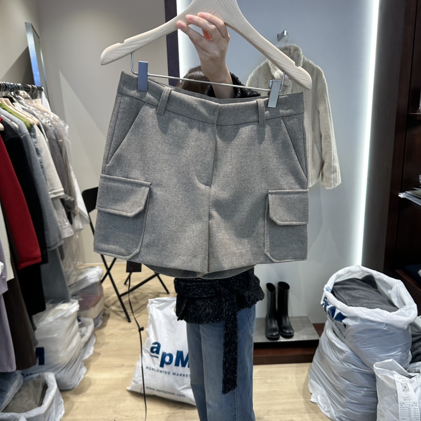 PAIR/RE STOC韓國直郵26秋冬厚款工裝毛呢短褲高腰PAIR/RE STOC短褲圖色1