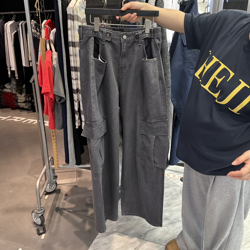 PROJECT ELF東大門實拍26秋冬闊腿工裝牛仔長褲休閑褲口袋工裝PROJECT ELF休閑褲圖色2