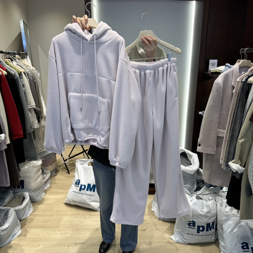 PAIR/RE STOC韓國代購26秋冬云朵搖粒絨休閑套裝抽繩直筒寬松PAIR/RE STOC套裝圖色1