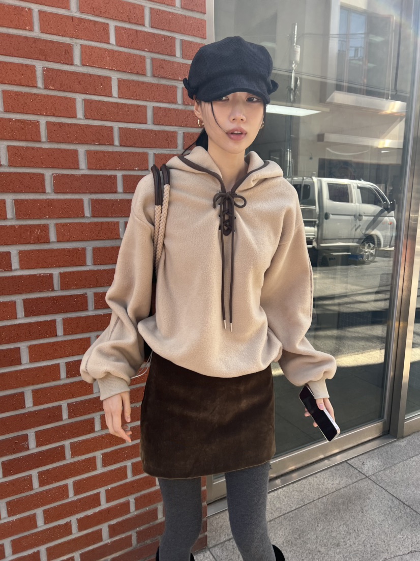 ME MO韓國代購26秋冬系帶搖粒絨連帽衛衣連帽衫系帶燈籠ME MO衛衣