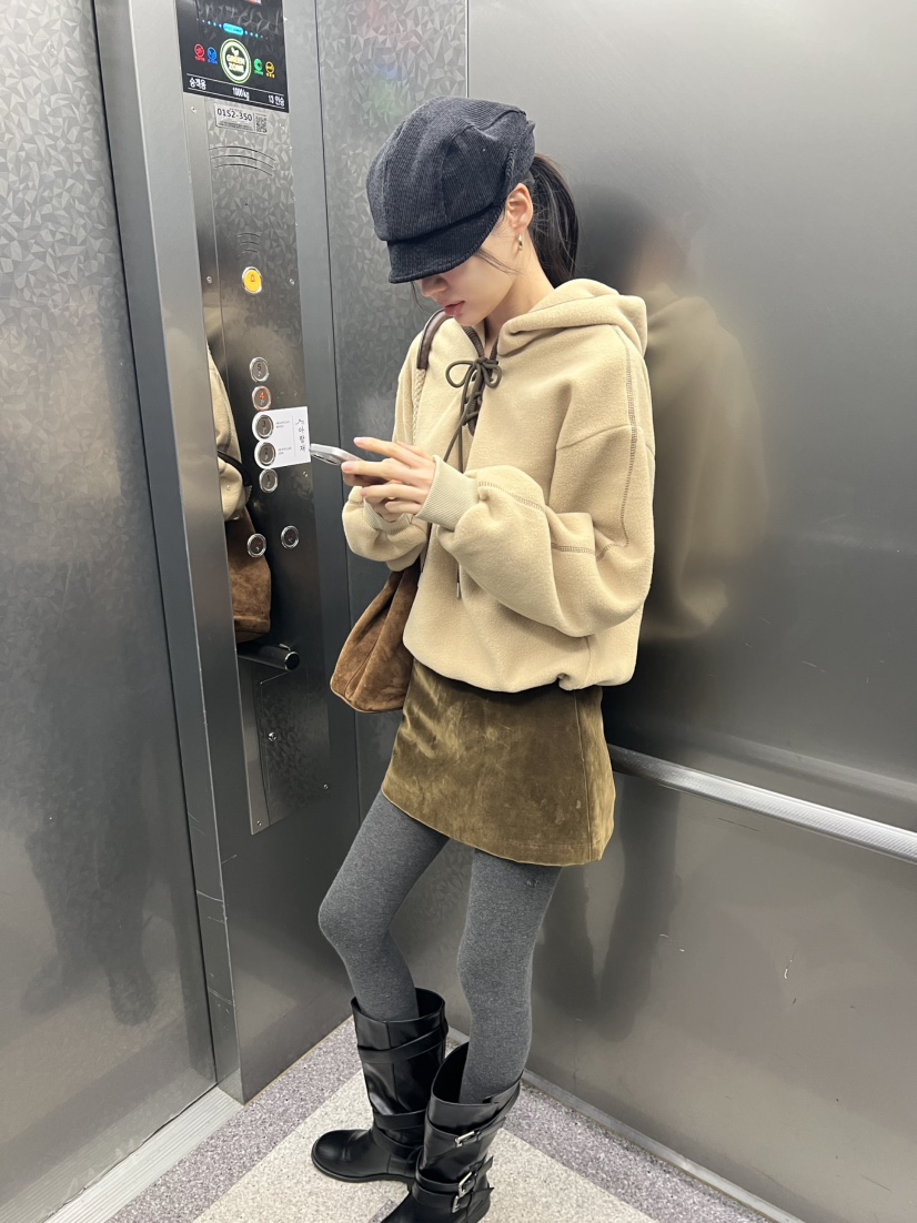 ME MO韓國代購26秋冬系帶搖粒絨連帽衛衣連帽衫系帶燈籠ME MO衛衣圖色2