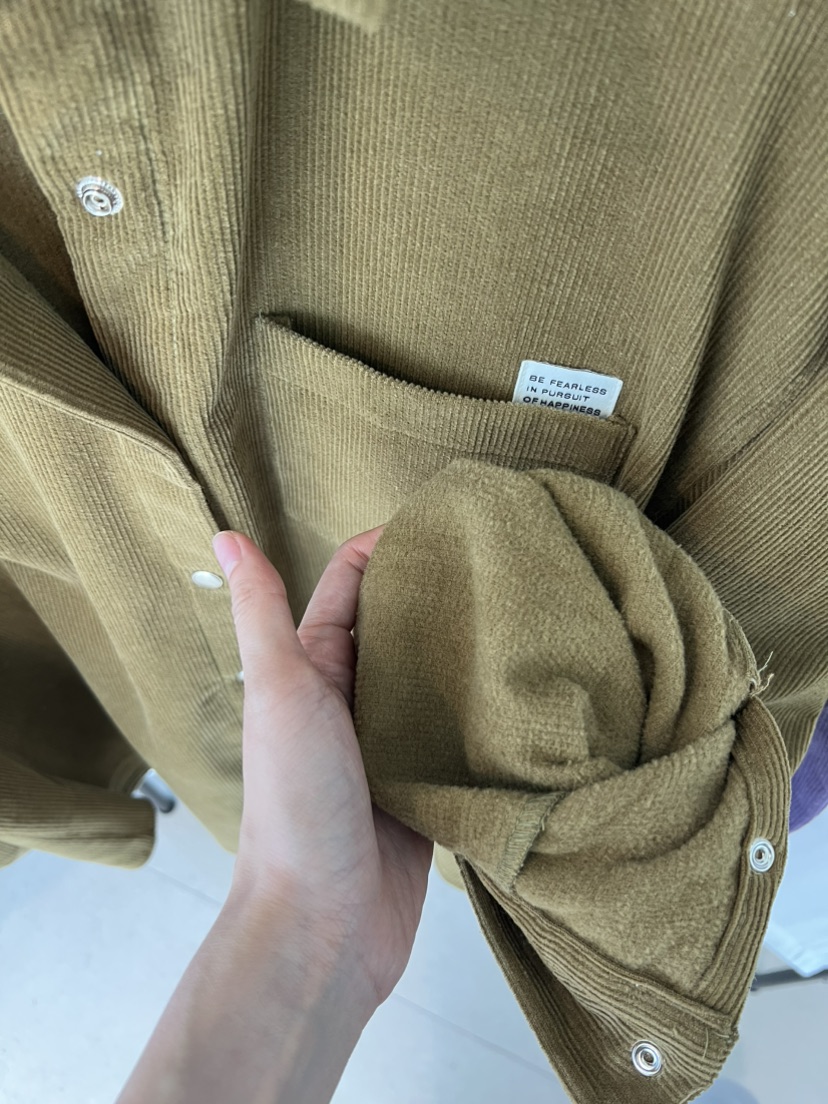 ME MO東大門實拍26秋冬寬松燈芯絨長袖襯衫蕾絲衫落肩寬松紐扣ME MO襯衫/蕾絲衫