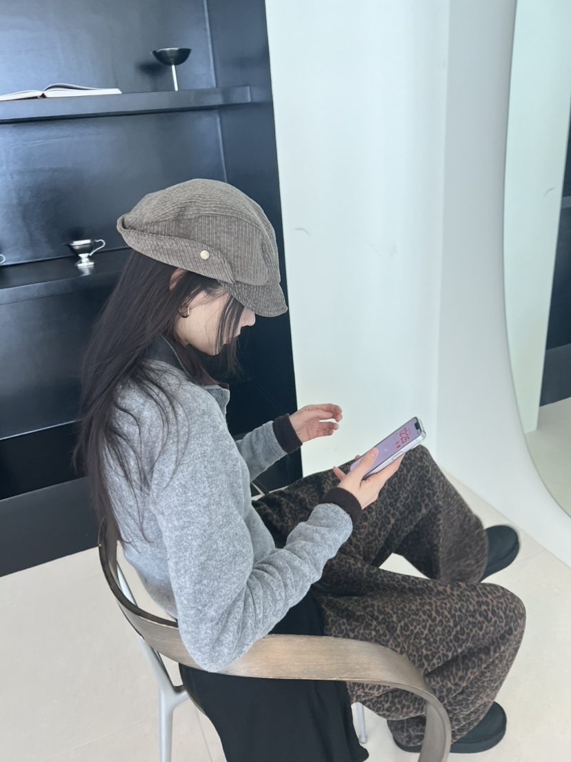 ME MO東大門實拍26秋冬復古燈芯絨鴨嘴帽帽子燈芯絨鴨ME MO帽子