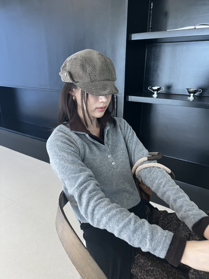 ME MO東大門實拍26秋冬復古燈芯絨鴨嘴帽帽子燈芯絨鴨ME MO帽子