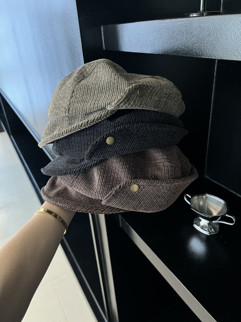 ME MO東大門實拍26秋冬復古燈芯絨鴨嘴帽帽子燈芯絨鴨ME MO帽子