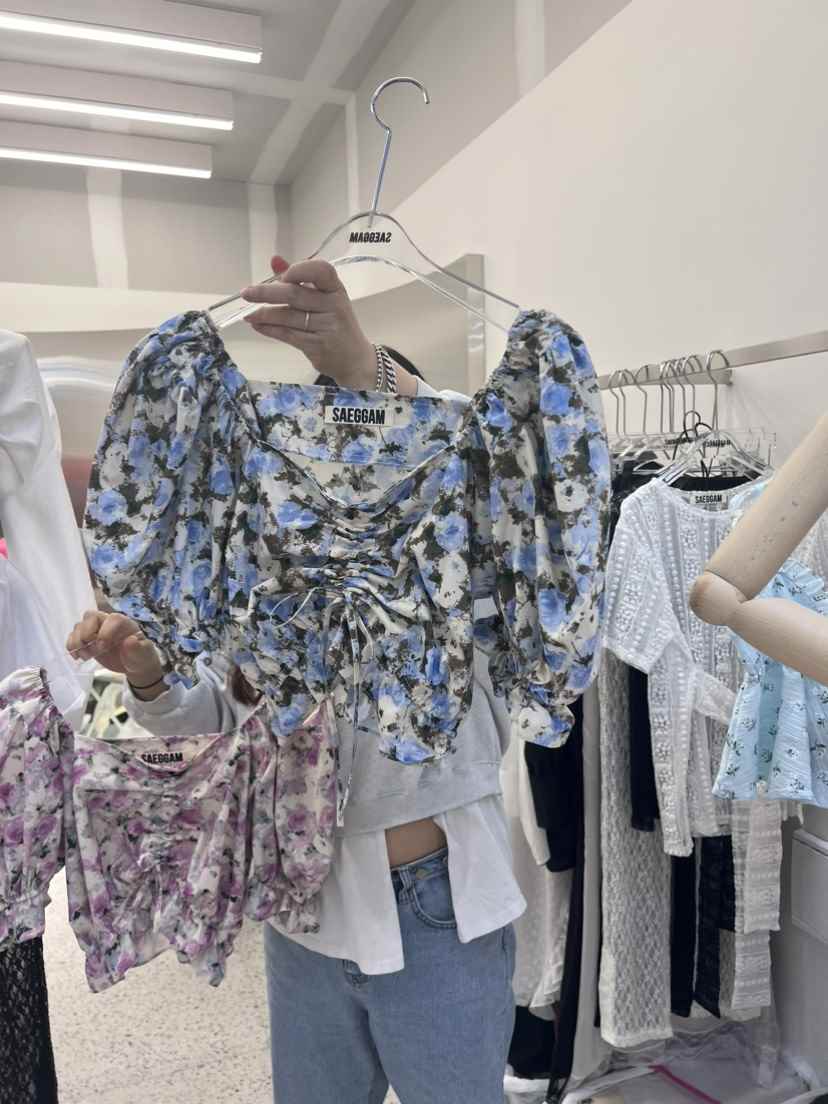 SAEGGAM韓國直郵女裝新品熱賣休閑人氣24春夏真品襯衫蕾絲衫SAEGGAM襯衫/蕾絲衫
