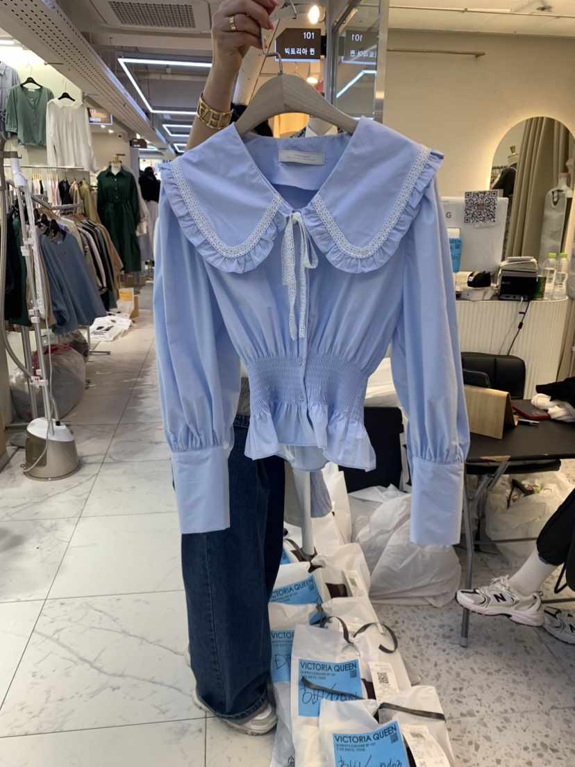 VICTORIA QUEEN直郵韓國代購女裝新品人氣熱賣時尚襯衫蕾絲衫CAT.S襯衫/蕾絲衫