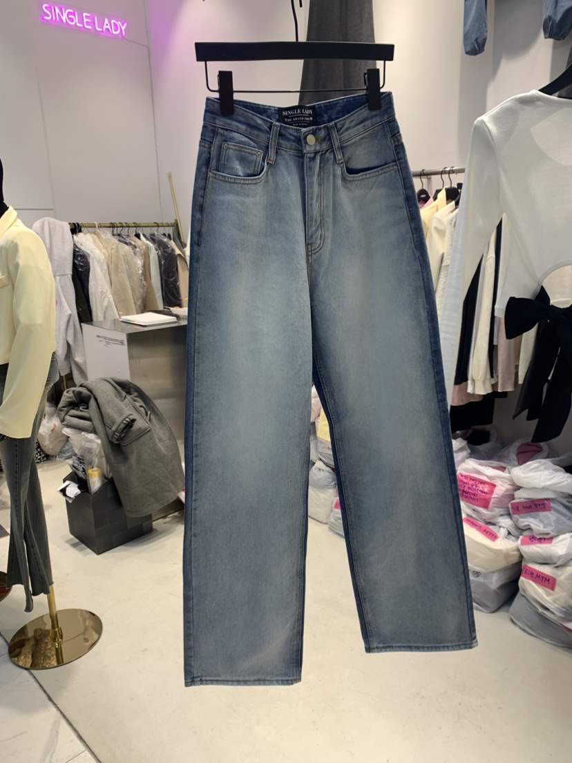 SINGLE LADY直郵韓國代購女裝新款熱賣職業24春夏牛仔褲牛仔布WASHBLUE牛仔褲