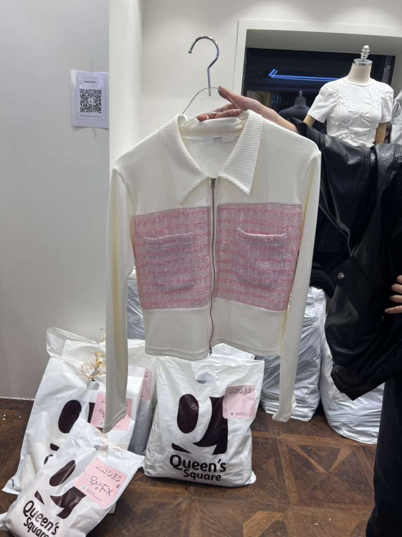 ANOES韓國直郵東大門實拍女裝新品真品時尚長袖T恤粗花呢拉鏈ANOES長袖T恤