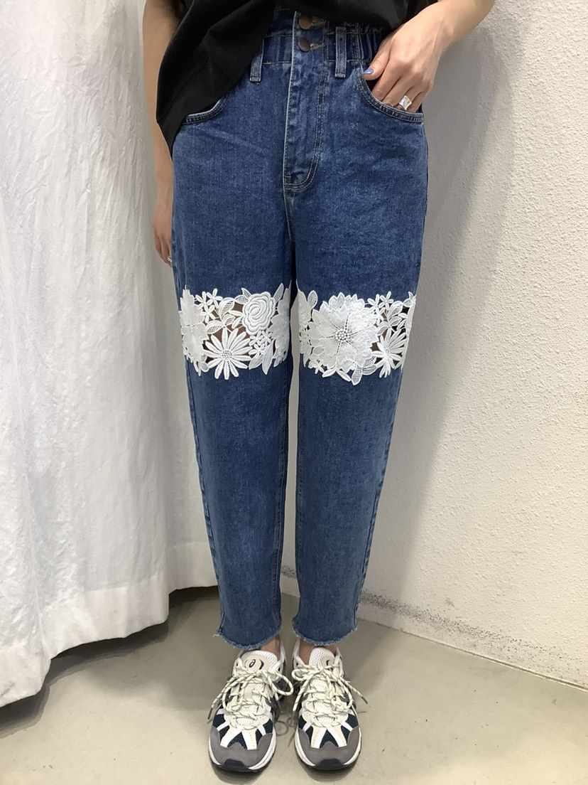 O MARIE直郵韓國代購女裝新款人氣休閑推薦職業牛仔褲蕾絲O'MARIE牛仔褲