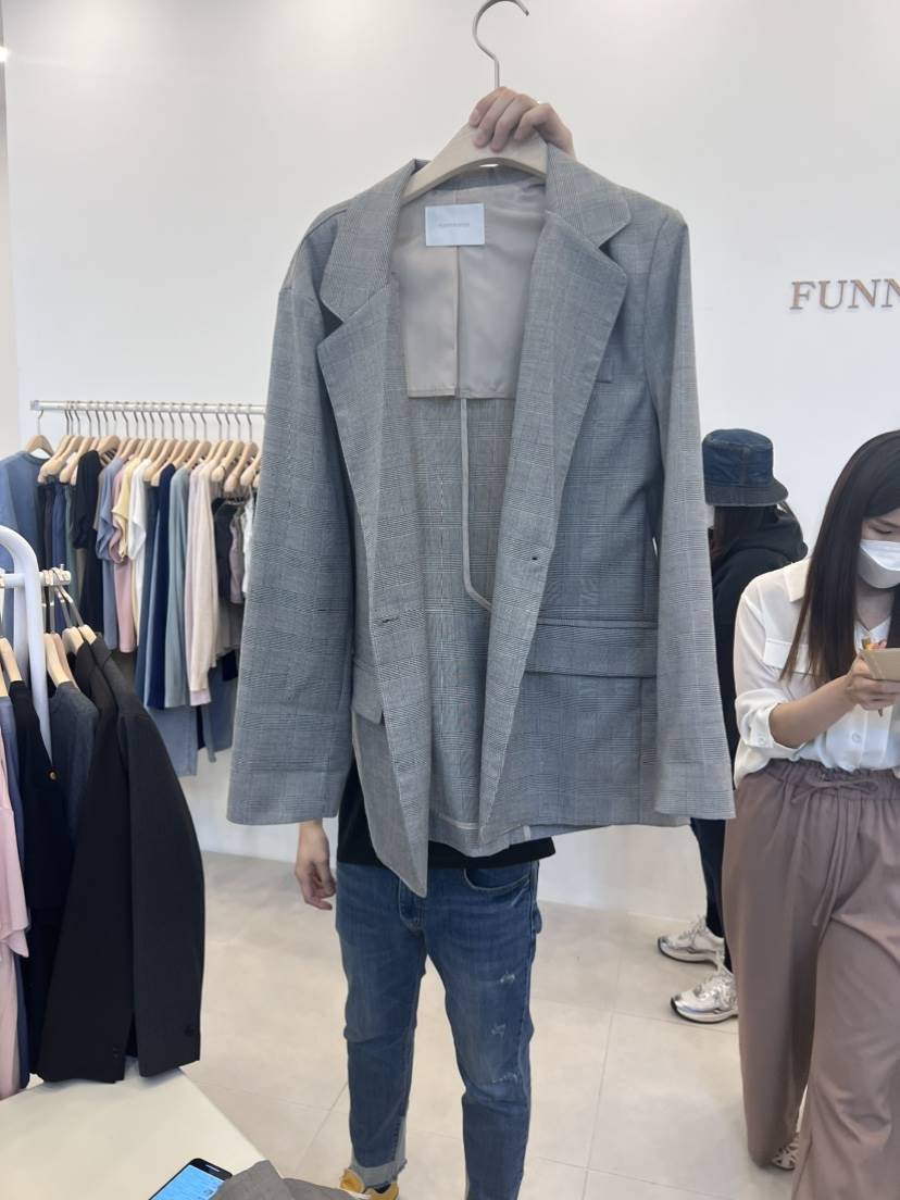 FUNNY POWDER直郵韓國代購女裝新品時尚真品休閑熱賣夾克格紋THE FUNNY夾克