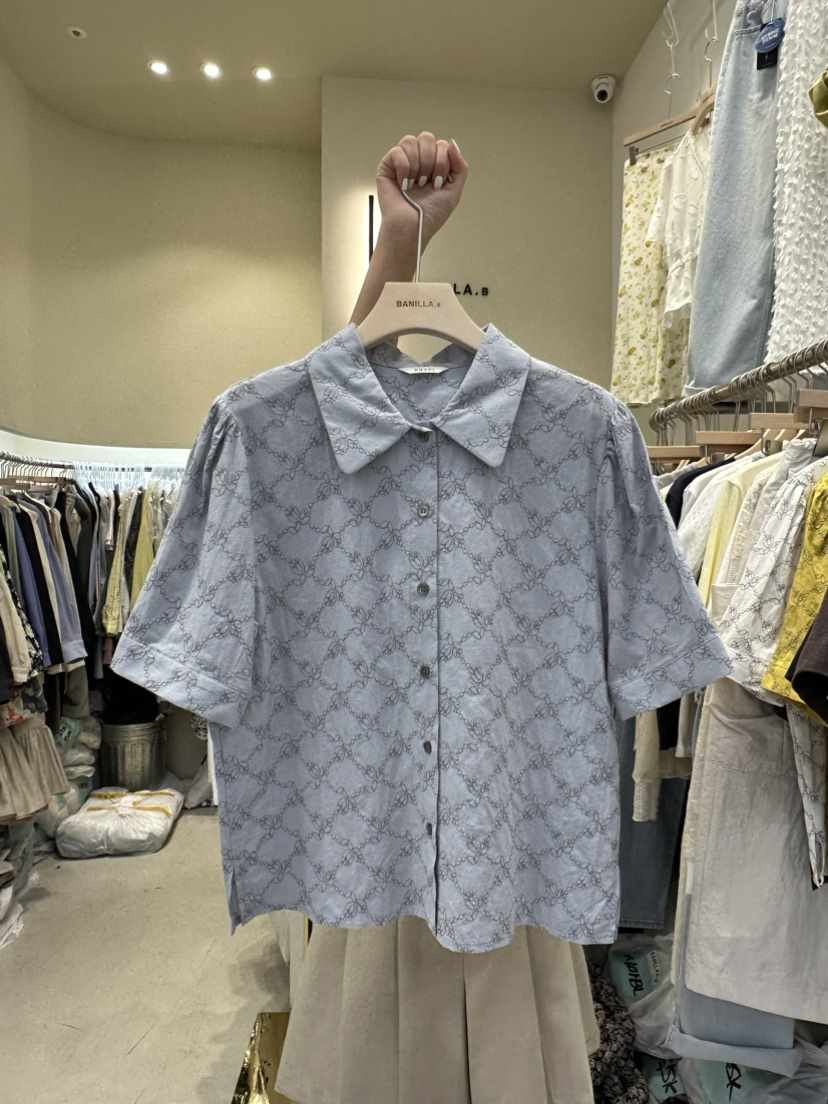 BANILLA.B韓國直郵東大門代購女裝新款職業24春夏襯衫蕾絲衫STAINLESS襯衫/蕾絲衫