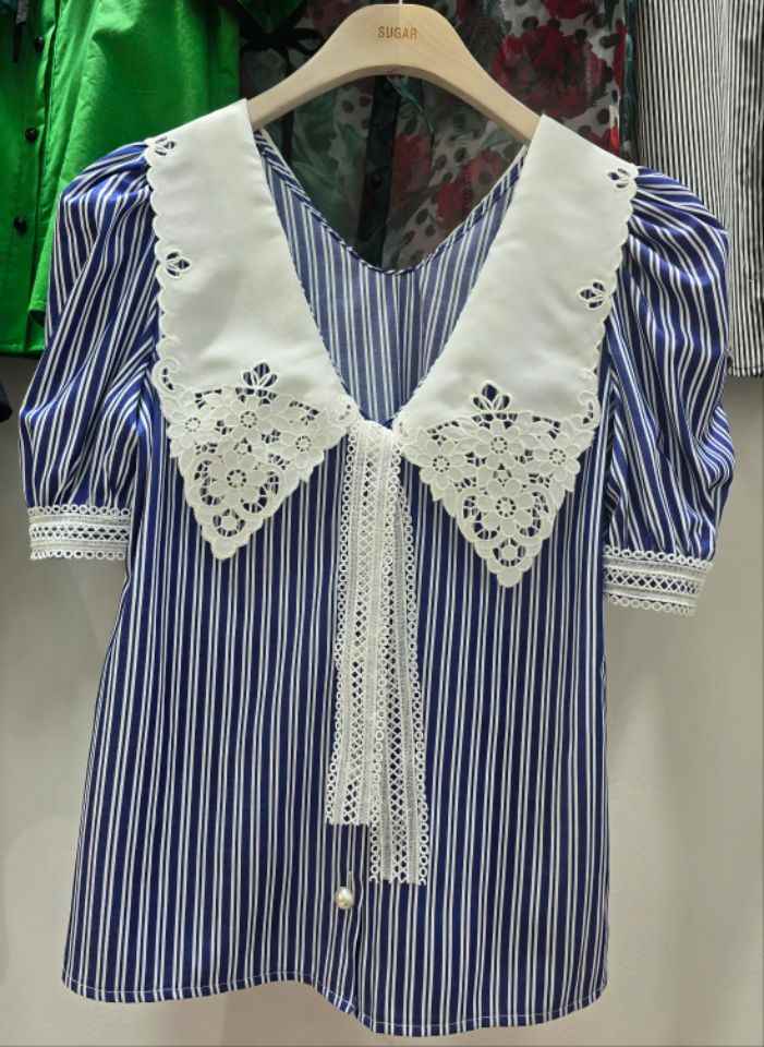 SUGAR韓國直郵東大門代購女裝新品真品24春夏時尚襯衫蕾絲衫SUGAR襯衫/蕾絲衫