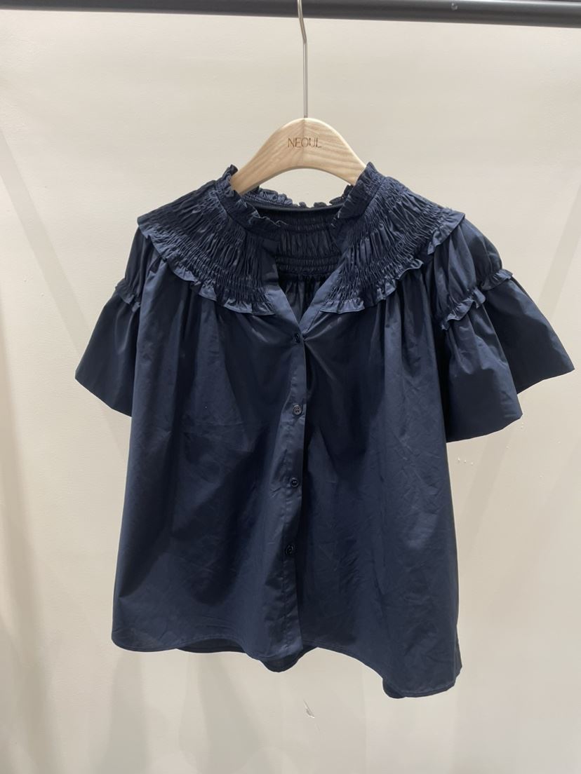 NEOUL韓國直郵東大門代購女裝新品熱賣24春夏職業襯衫蕾絲衫NEOUL/ahin雙領標簽襯衫/蕾絲衫