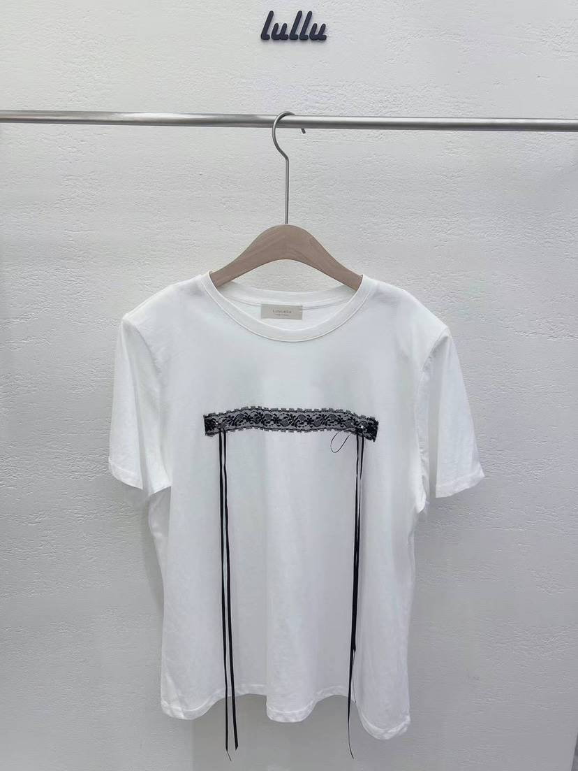 LULULALLA韓國直郵東大門實拍女裝新款24春夏推薦T恤蕾絲LULULALLAT恤