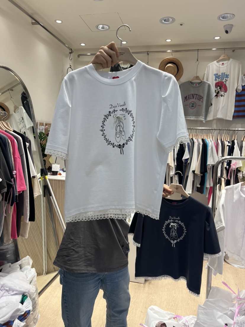 UNDERSTAR_VINTAGE韓國直郵女裝新款推薦休閑人氣時尚T恤蕾絲UNDERSTAR_VINTAGET恤