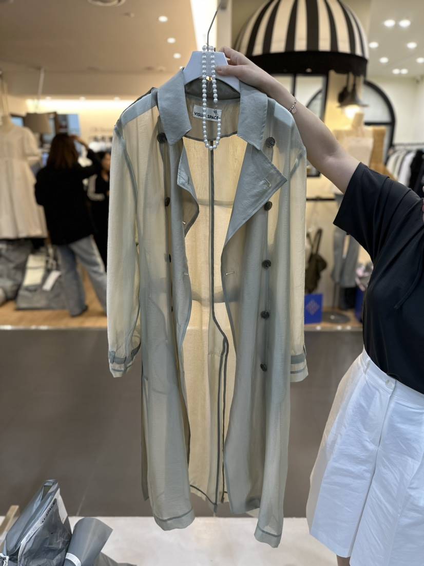 VISUAL SPACE韓國直郵東大門代購女裝新品熱賣時尚長款風衣VISUAL SPACE長款風衣