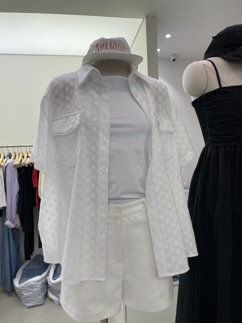 VIVEL韓國直郵女裝新品真品職業休閑24春夏襯衫蕾絲衫蕾絲VIVEL襯衫/蕾絲衫