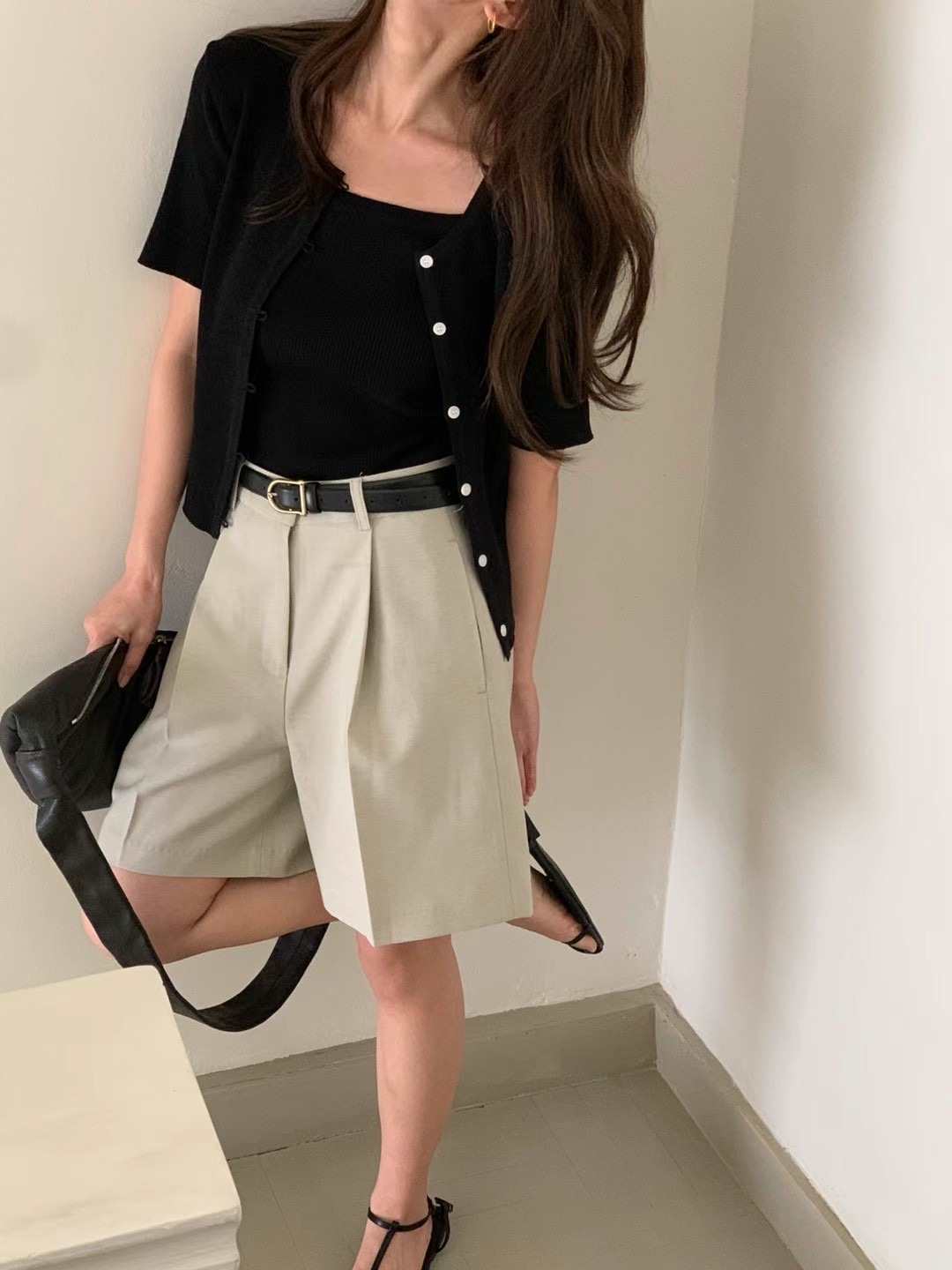 VINE韓國直郵東大門實拍女裝新款人氣推薦24春夏短褲不含腰帶VINE短褲
