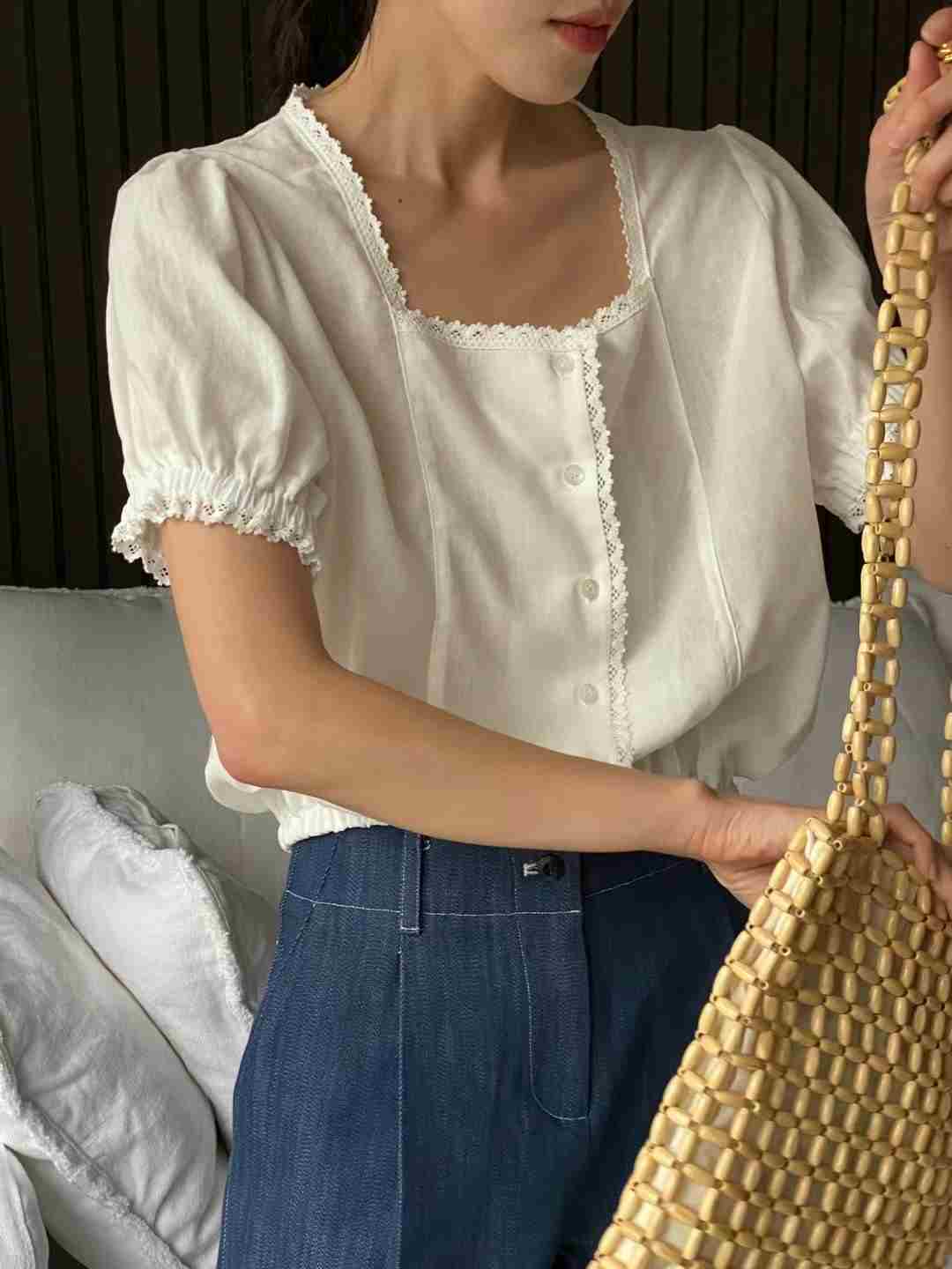 BABY PUSH韓國直郵東大門代購女裝新款休閑24春夏襯衫蕾絲衫BABY PUSH襯衫/蕾絲衫