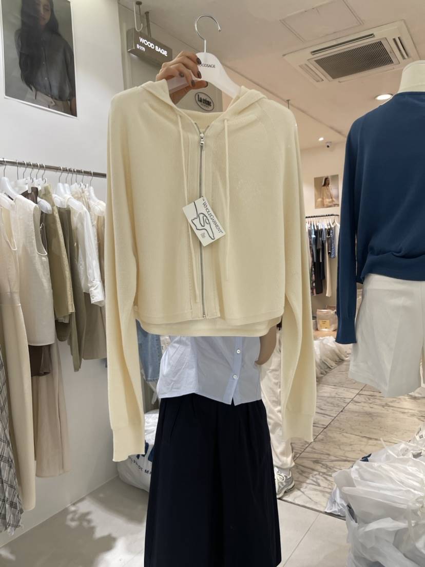 WOOD SAGE韓國直郵東大門代購女裝新款休閑針織衫拉鏈連帽WOOD SAGE針織衫