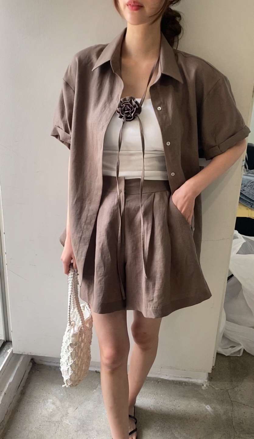 N BROWN韓國直郵東大門實拍女裝新品職業推薦時尚短褲亞麻N BROWN短褲