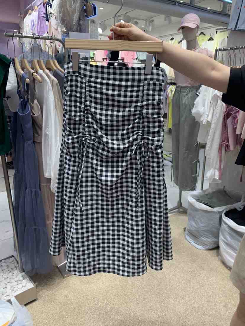 VIRUS直郵韓國代購女裝新品職業休閑人氣24春夏長裙格紋半身裙VIRUS長裙