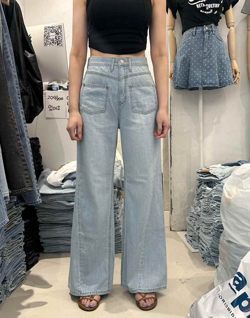 HAWK韓國直郵東大門實拍女裝新品人氣熱賣職業時尚休閑牛仔褲Le Ahicon牛仔褲