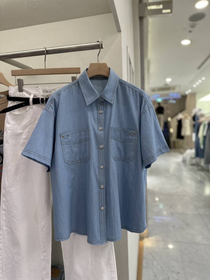 Vibelle韓國直郵東大門代購女裝新品職業24春夏襯衫蕾絲衫牛仔布VIBELLE襯衫/蕾絲衫