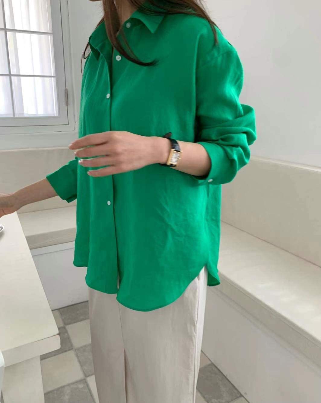 ALLU直郵韓國代購女裝新款時尚休閑推薦人氣襯衫蕾絲衫亞麻ALLU襯衫/蕾絲衫