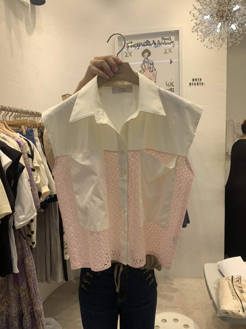 ABLE STUDIO韓國直郵東大門代購女裝新款24春夏襯衫蕾絲衫CONFETTI襯衫/蕾絲衫