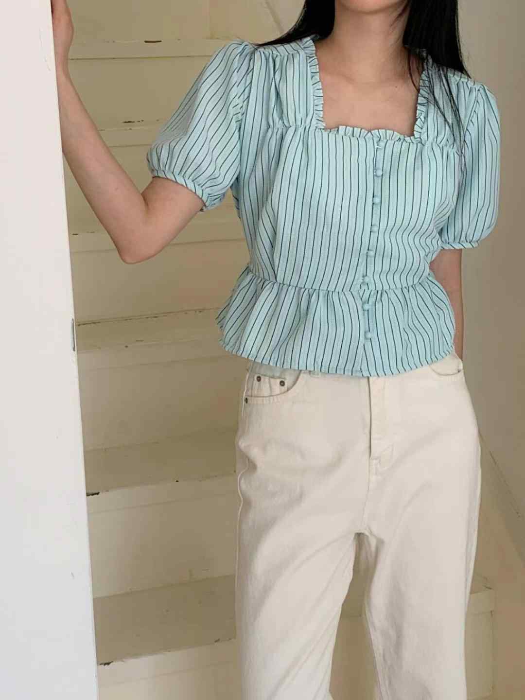 CIRCLE-써클-T直郵韓國代購女裝新款職業24春夏襯衫蕾絲衫CIRCLE襯衫/蕾絲衫