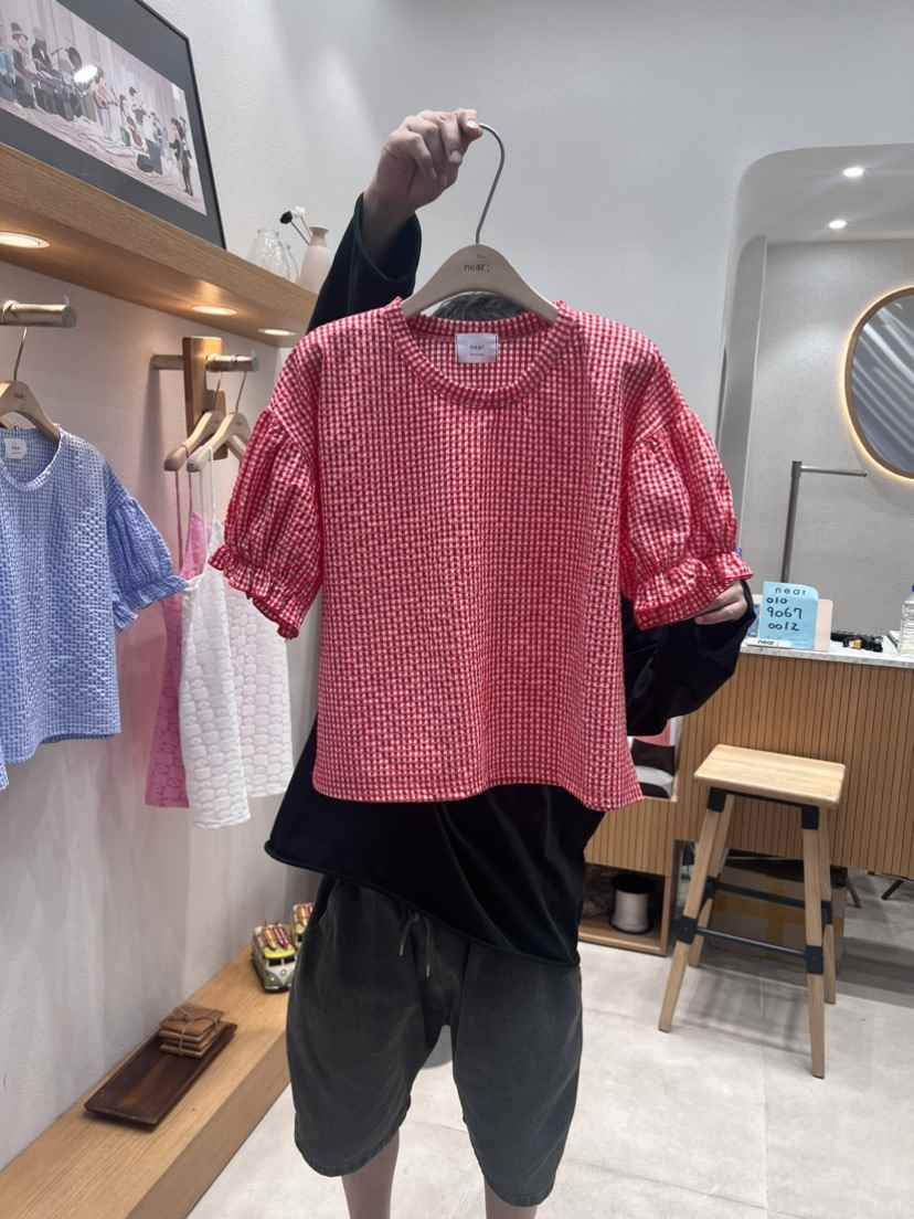 NEAR直郵韓國代購女裝新品24春夏真品人氣襯衫蕾絲衫格紋NEAR襯衫/蕾絲衫