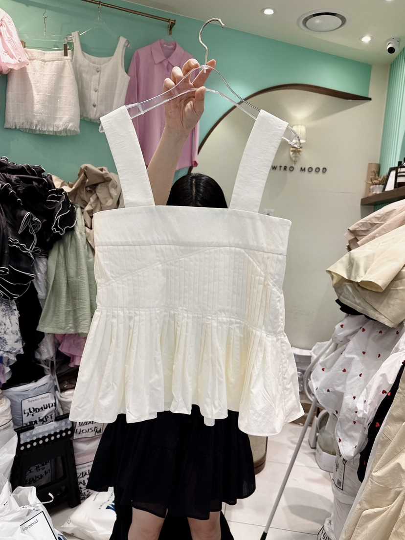 NEWTRO MOOD韓國直郵東大門代購女裝新品24春夏吊帶背心褶皺YUNBAL吊帶/背心