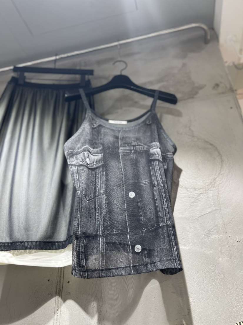 VANTA韓國直郵東大門代購女裝新品人氣24春夏吊帶背心牛仔布透視VANTA吊帶/背心