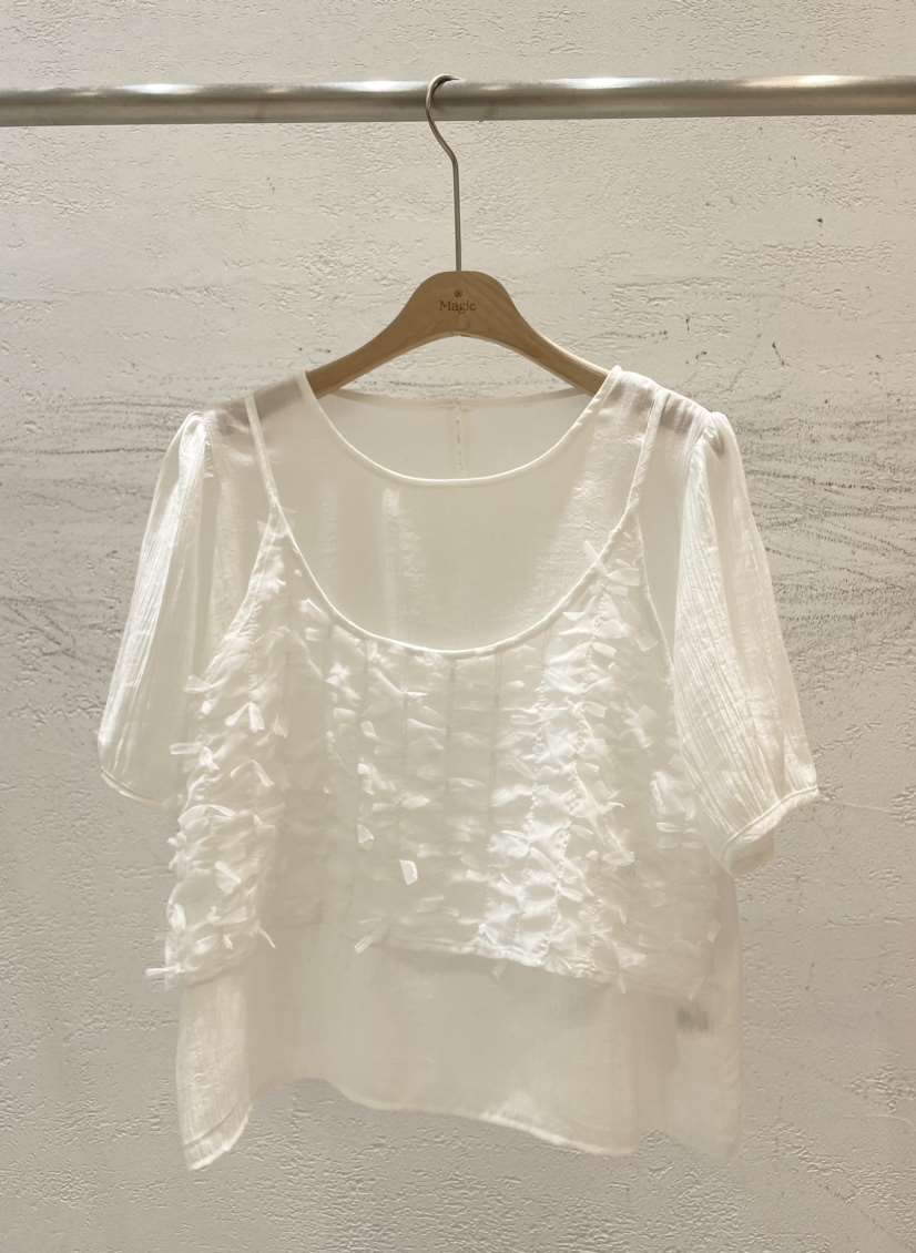 Magie韓國直郵女裝新品真品休閑人氣時尚24春夏襯衫蕾絲衫VI A襯衫/蕾絲衫